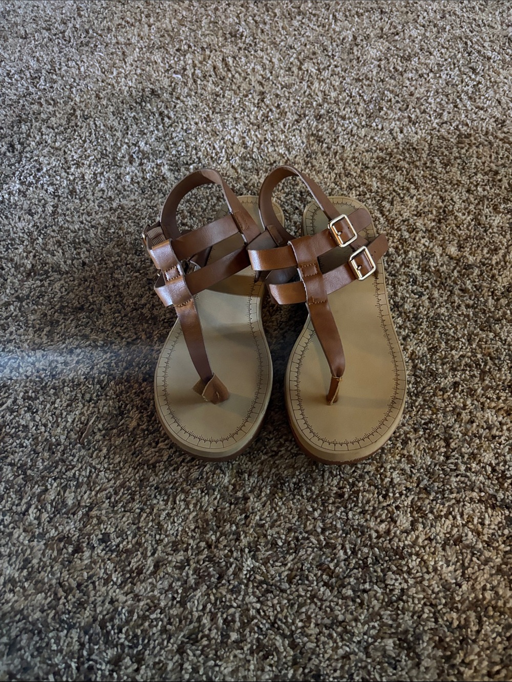Journee Collection Brown Tan Double-Buckle T-Strap Sandals